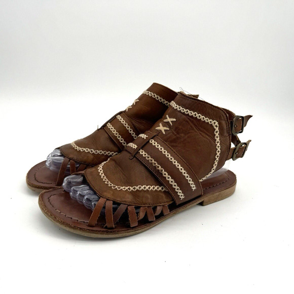 Sundance Brown Woven Leather Embroidered Sandals EU 38 US Size 7.5 Made In Italy - Picture 6 of 9